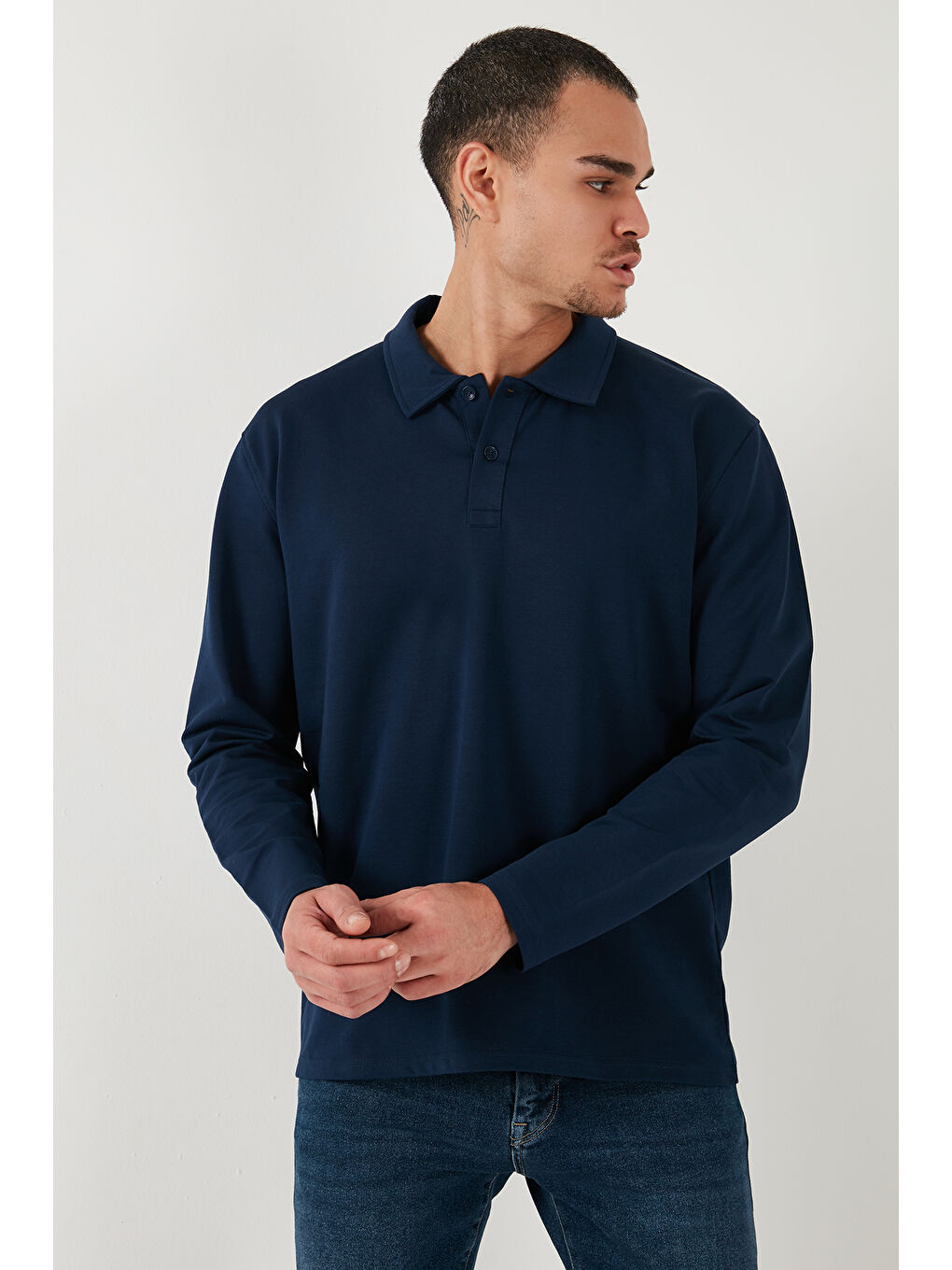 Buratti İndigo Streç Pamuklu Regular Fit Düğmeli Polo Yaka Erkek Sweat 5905727 - 5