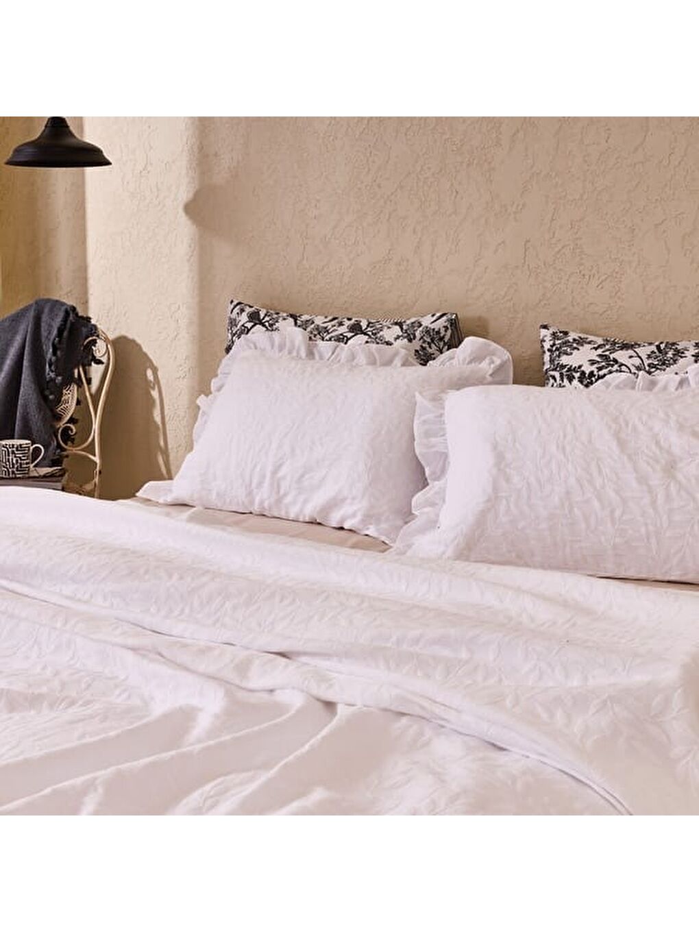 Soft Mauro Çift Kişilik Yatak Örtüsü Seti - Beyaz - 220x240 cm + 50x70 cm-6