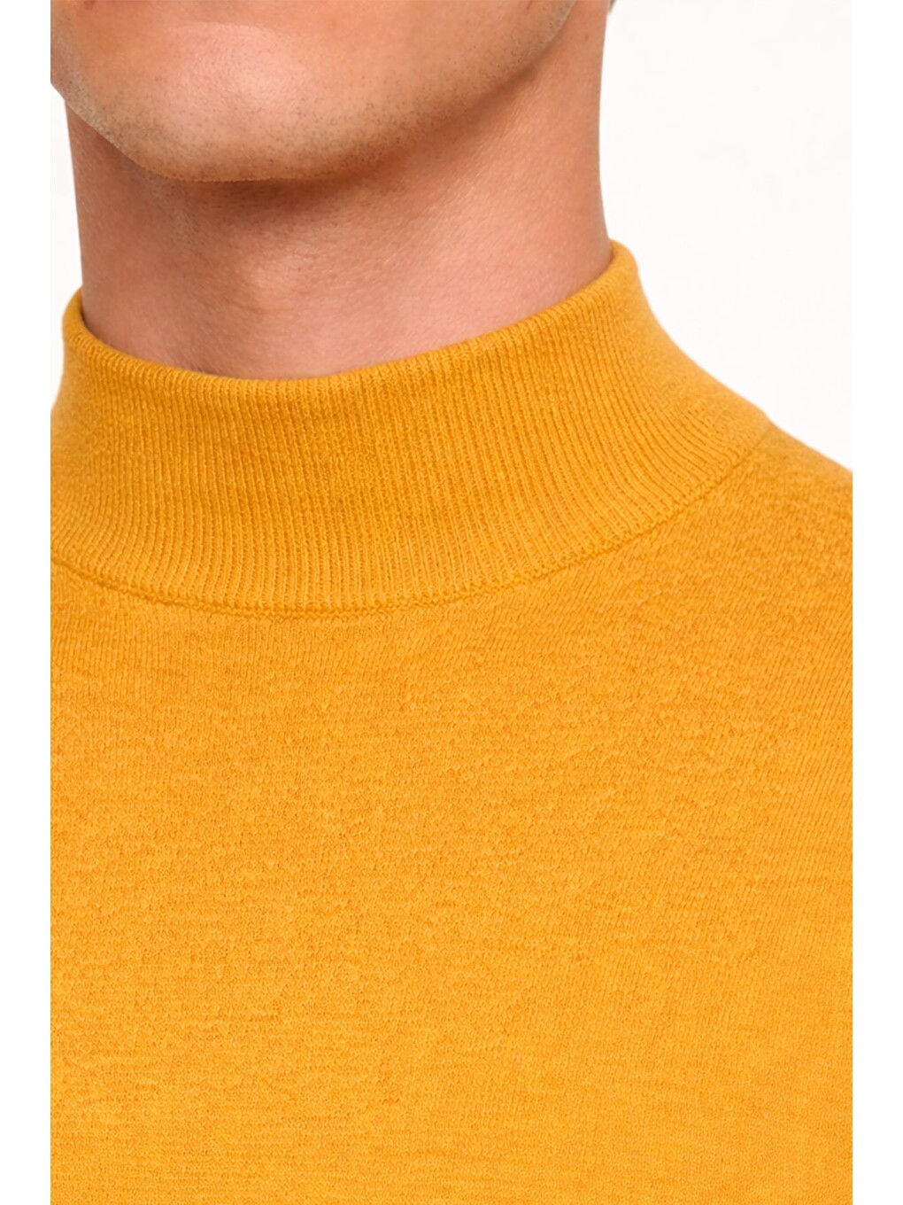 Sarı Slim Fit Yünlü Düz Yarım Balıkçı Yaka Triko Kazak-3