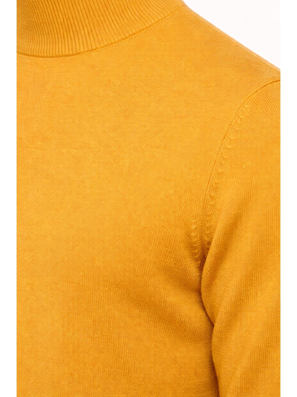 Sarı Slim Fit Yünlü Düz Yarım Balıkçı Yaka Triko Kazak-4
