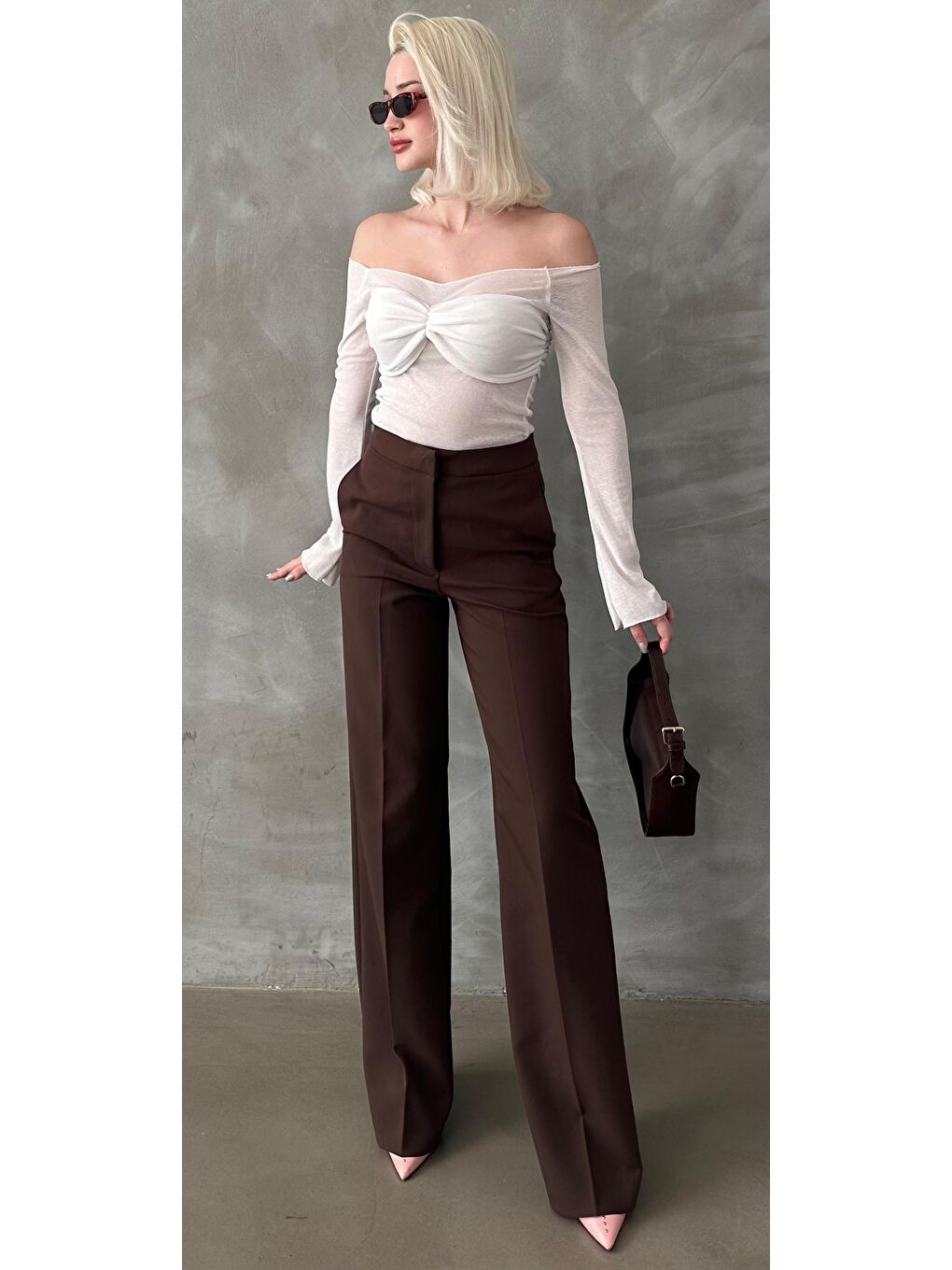 Kahverengi Yüksek Bel Kumaş Pantolon Mg2284-1
