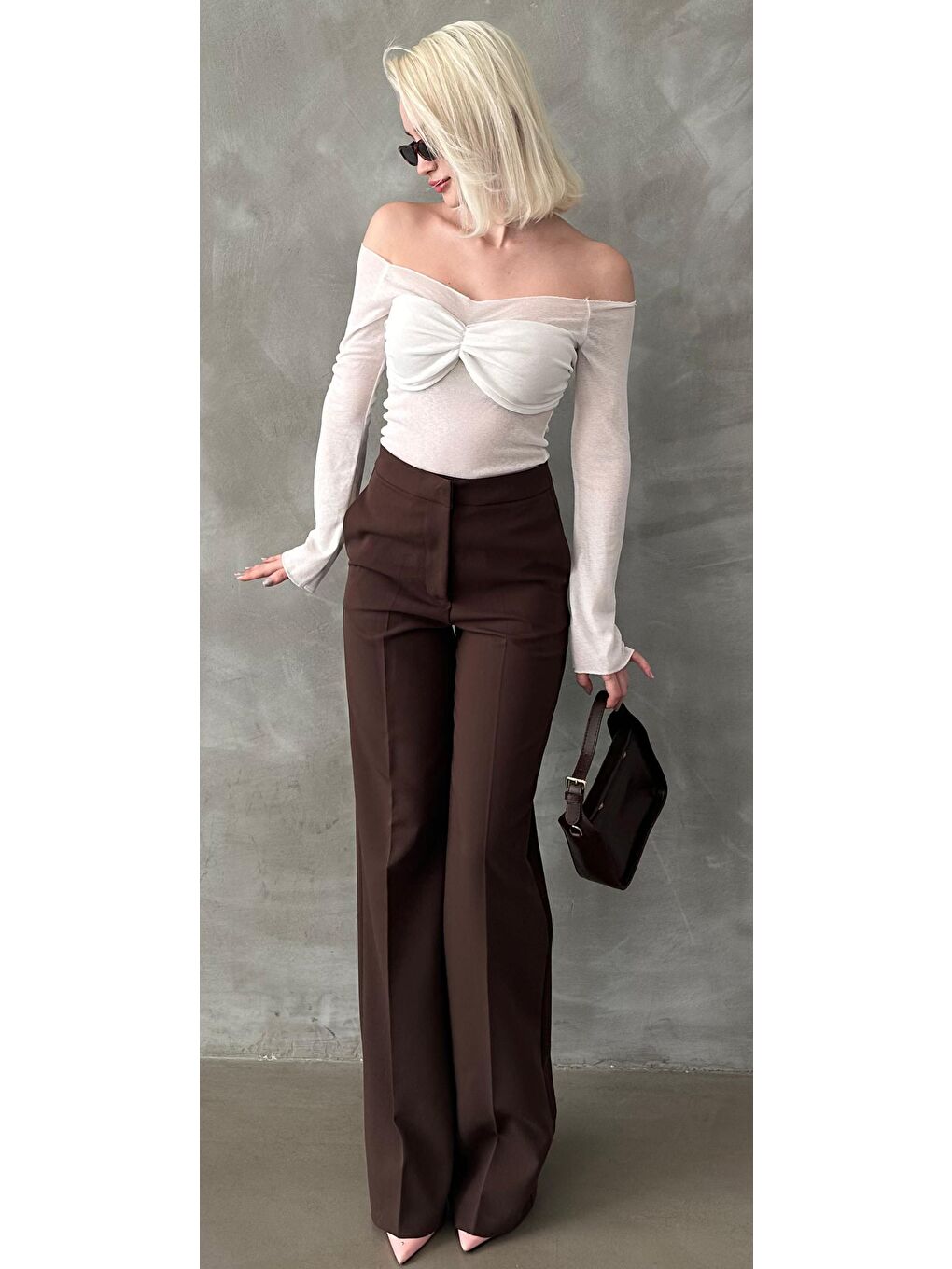 Kahverengi Yüksek Bel Kumaş Pantolon Mg2284-3