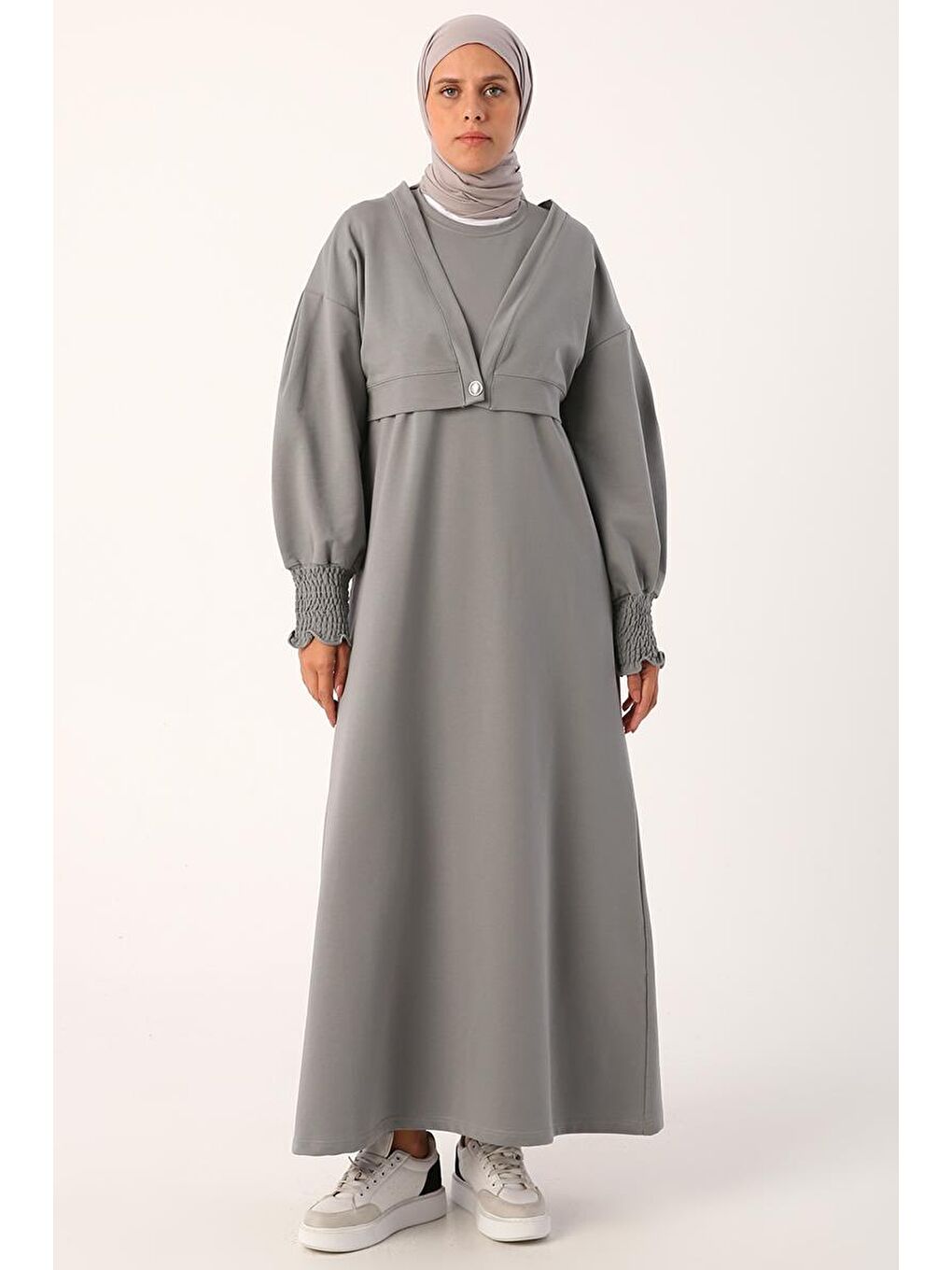 Gri-Kısa Ceketli Rahat Elbise Takım-1