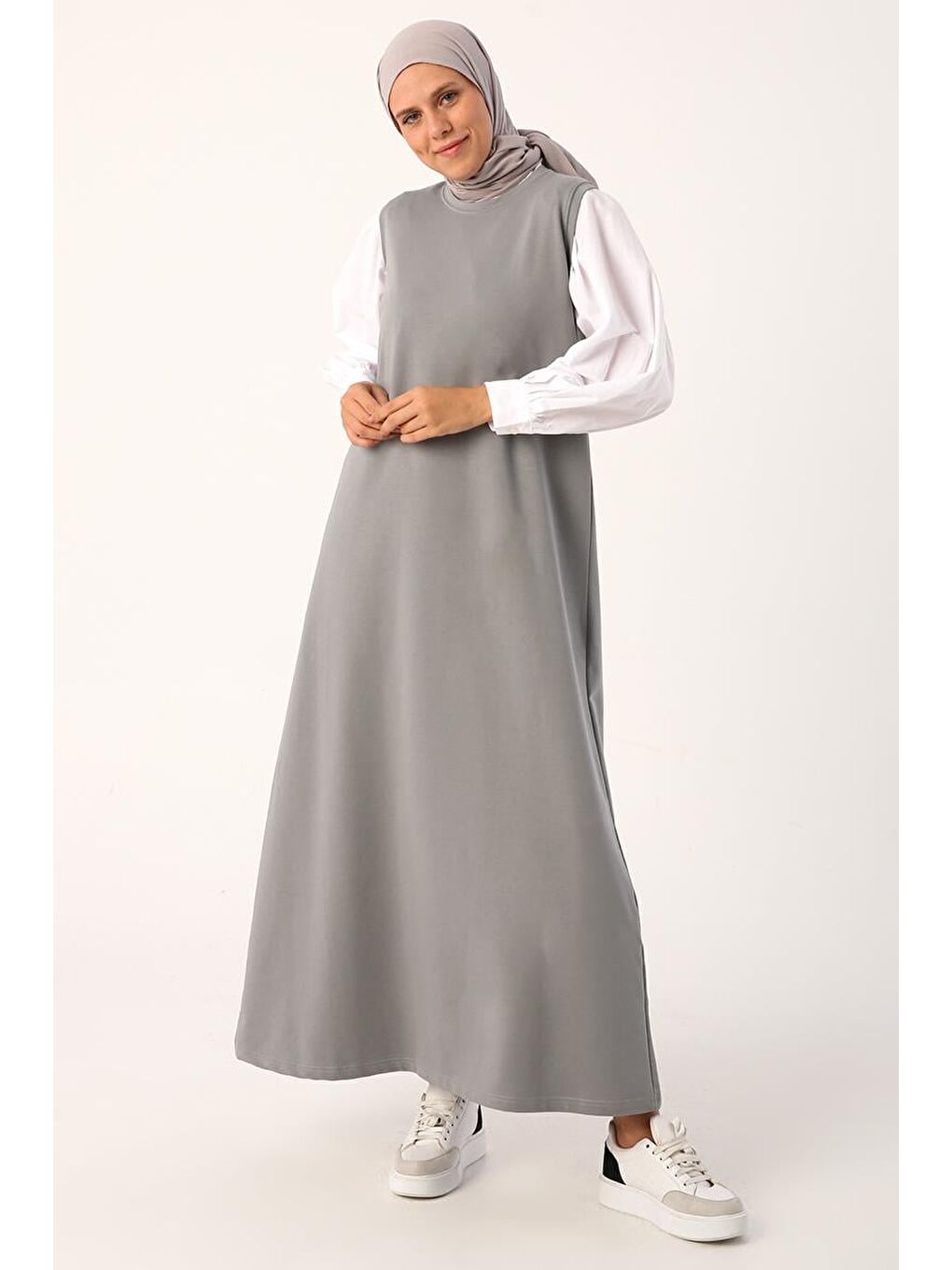 Gri-Kısa Ceketli Rahat Elbise Takım-3