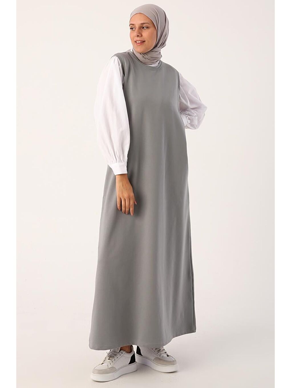 Gri-Kısa Ceketli Rahat Elbise Takım-4