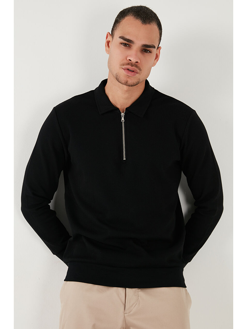 Buratti Siyah Pamuklu Regular Fit Yarım Fermuarlı Polo Yaka Erkek Sweat 5905805 - 3