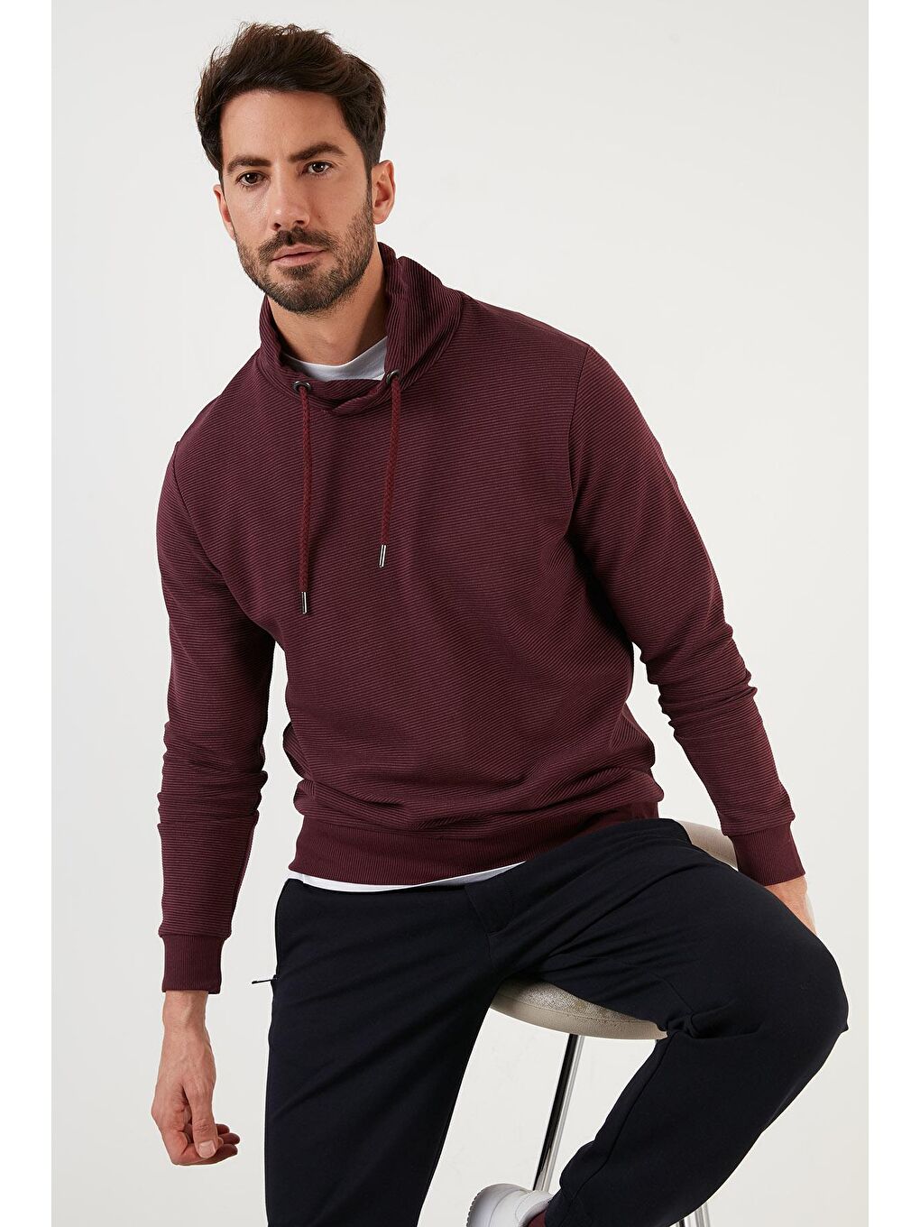 Buratti Bordo Pamuklu Dik Yaka Slim Fit Erkek Sweatshirt 5905032