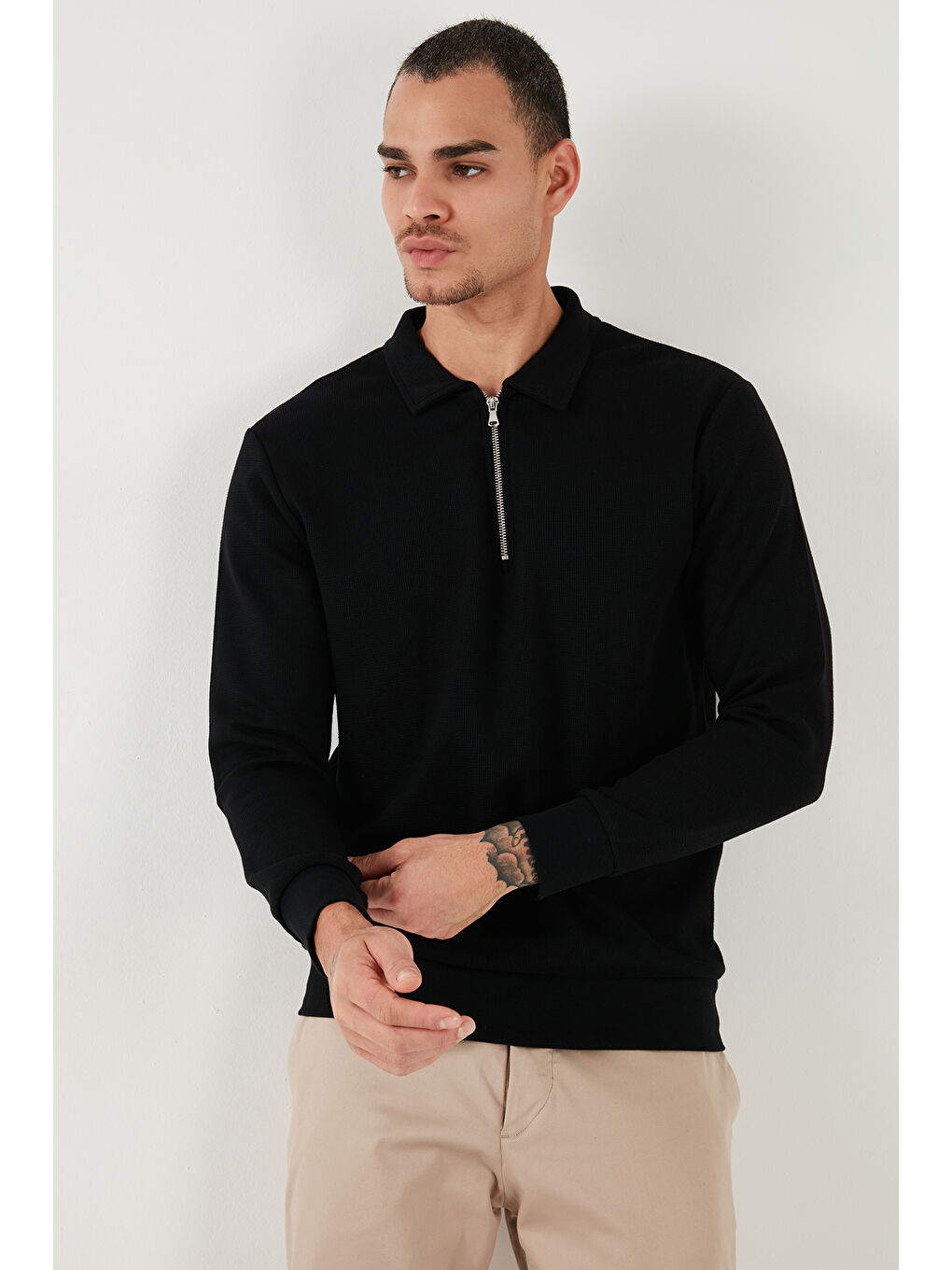 Buratti Siyah Pamuklu Regular Fit Yarım Fermuarlı Polo Yaka Erkek Sweat 5905805 - 5