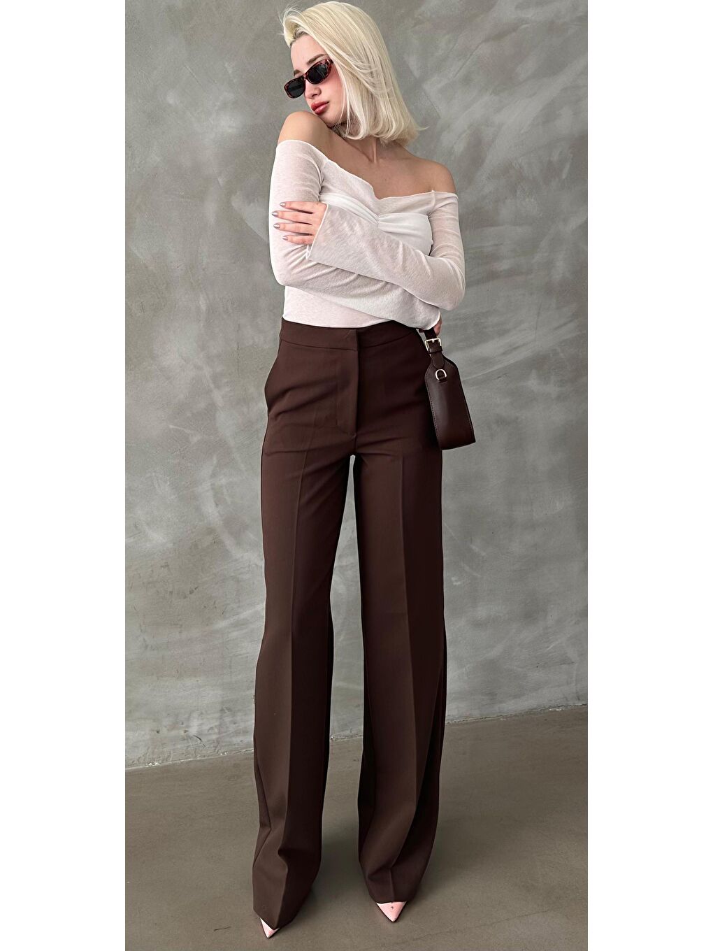 Kahverengi Yüksek Bel Kumaş Pantolon Mg2284-5