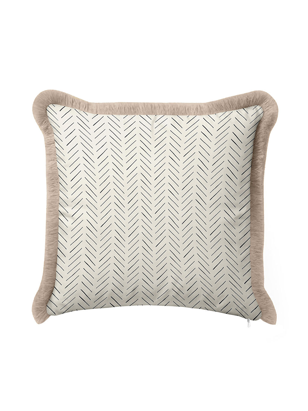 Karışık Modern Şerit Çizgili Saçaklı Yastık Kılıfı - İskandinav Tarz Bej Kenarlı Gri Püsküllü Kırlent Kılıfı