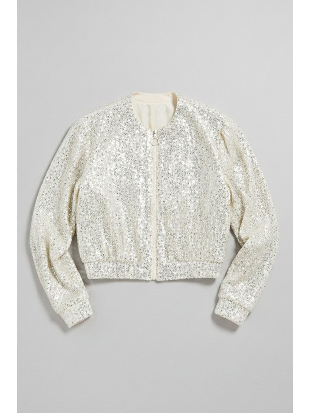 Kadın Ekru Pul Payet Detaylı Tasarım Fermuarlı Ceket-4