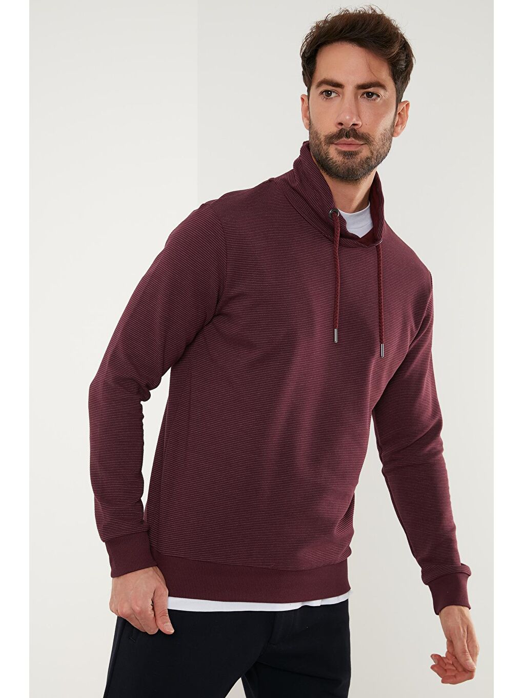 Buratti Bordo Pamuklu Dik Yaka Slim Fit Erkek Sweatshirt 5905032 - 1