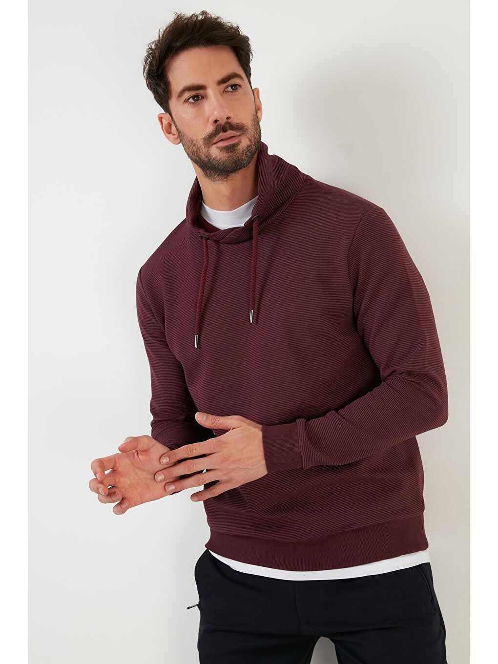 Buratti Bordo Pamuklu Dik Yaka Slim Fit Erkek Sweatshirt 5905032 - 2