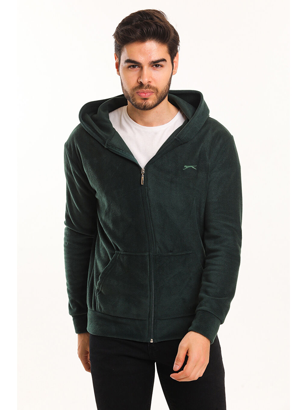 SAMSON Erkek Fermuarlı Sweatshirt Hırka Koyu Yeşil