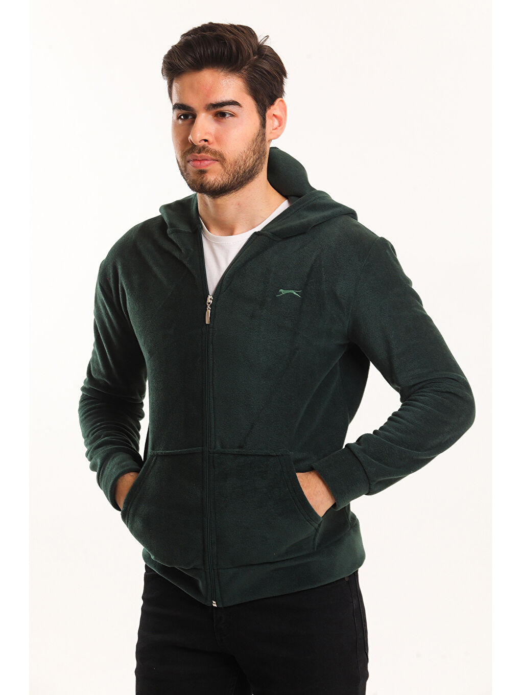 SAMSON Erkek Fermuarlı Sweatshirt Hırka Koyu Yeşil-1