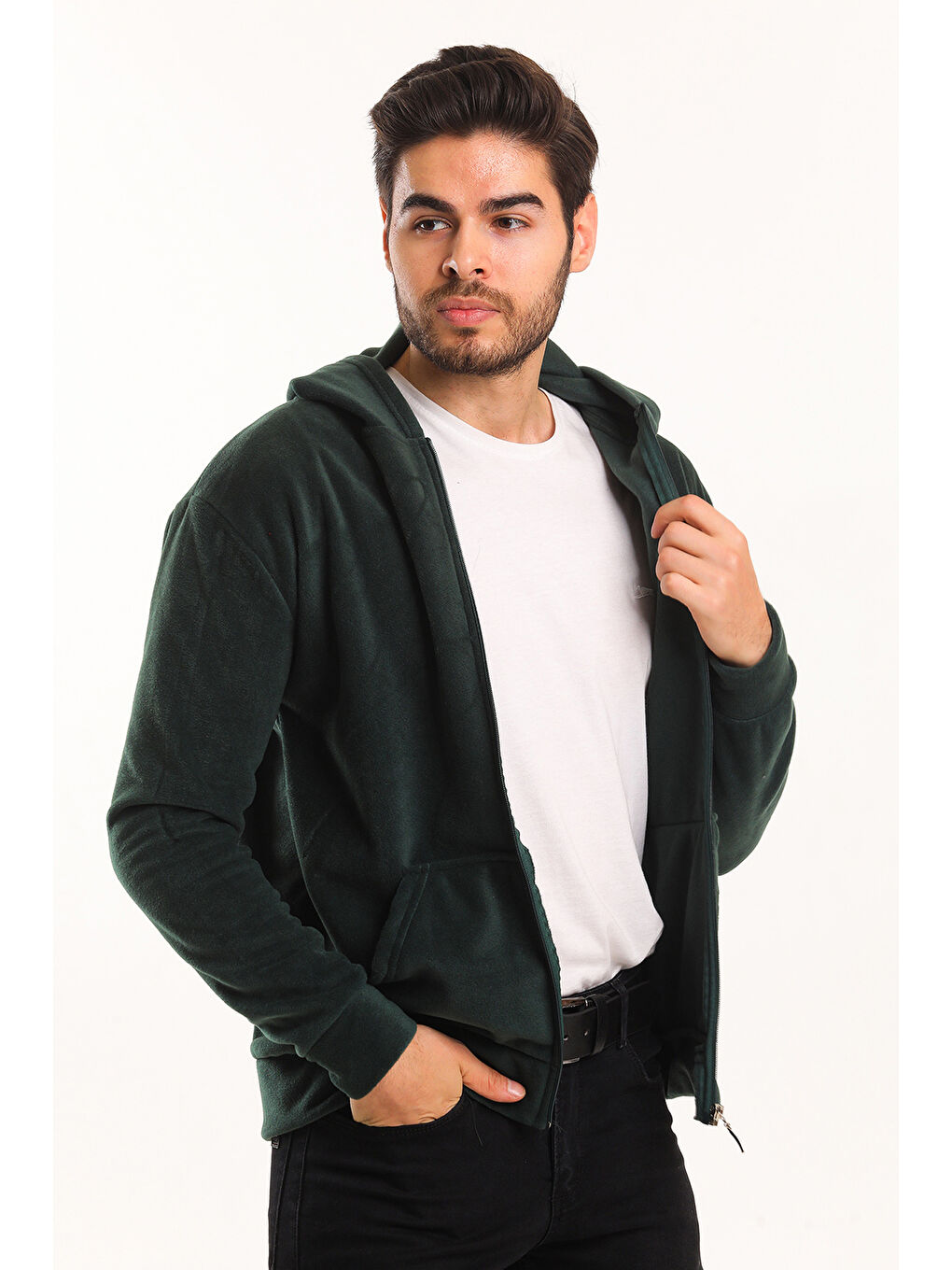 SAMSON Erkek Fermuarlı Sweatshirt Hırka Koyu Yeşil-2