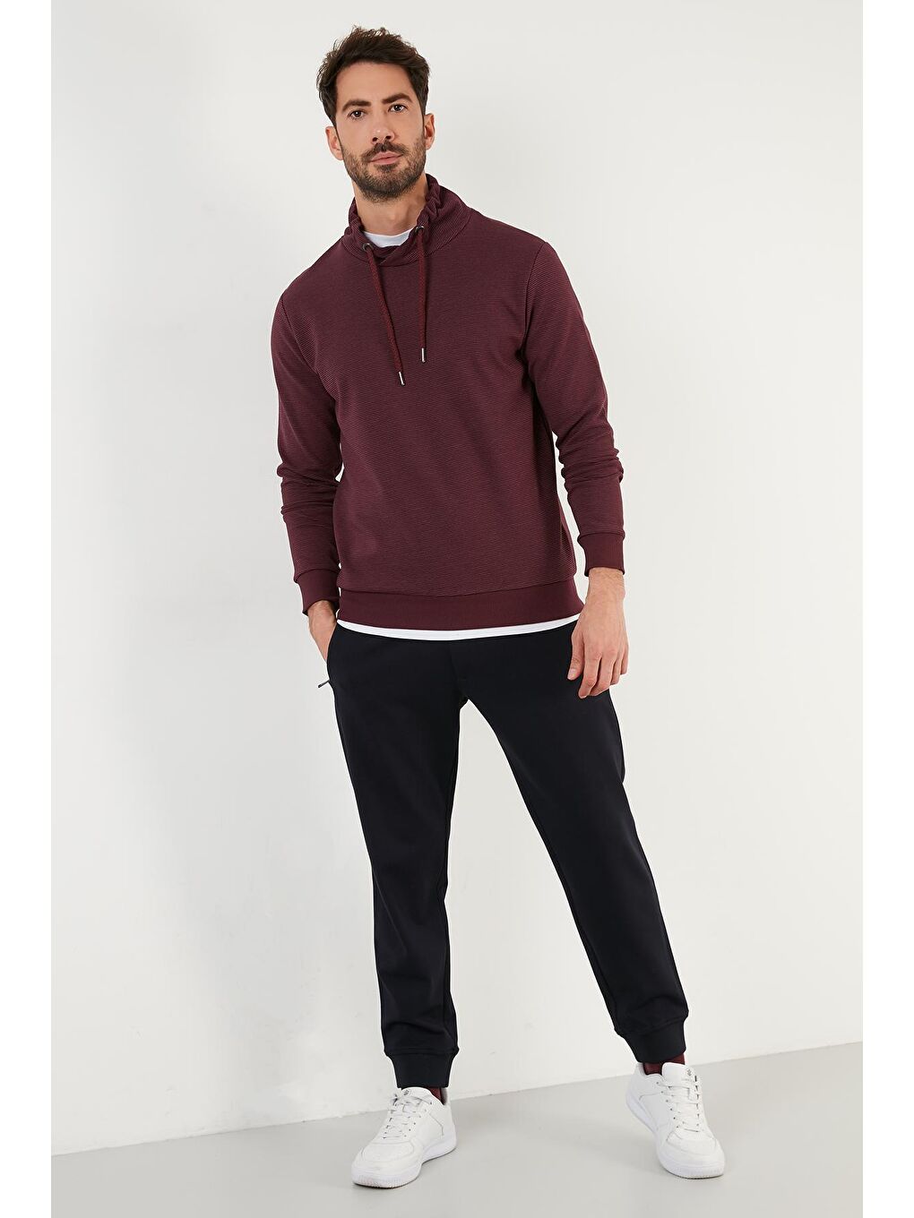 Buratti Bordo Pamuklu Dik Yaka Slim Fit Erkek Sweatshirt 5905032 - 3