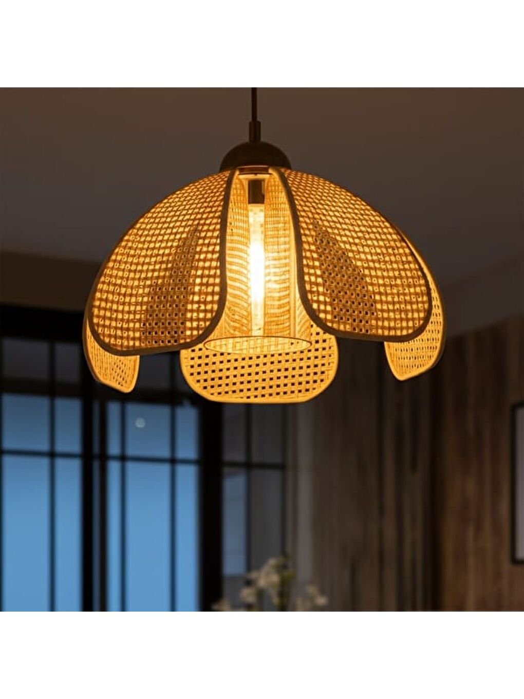 Ekru Biyeli Papatya Hasır Sarkıt - Krem / Eskitme - 70x30x30 cm-7