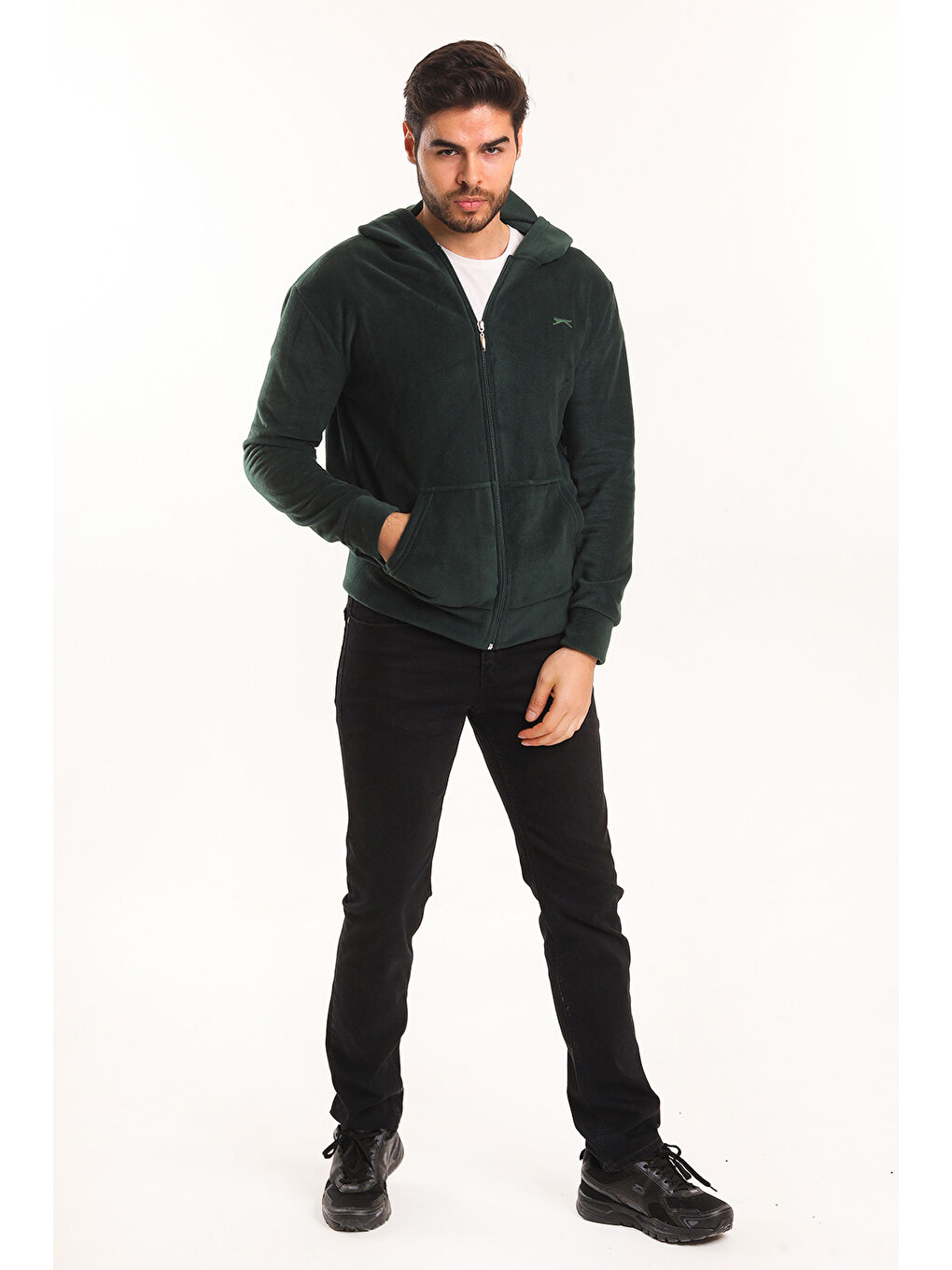 SAMSON Erkek Fermuarlı Sweatshirt Hırka Koyu Yeşil-4