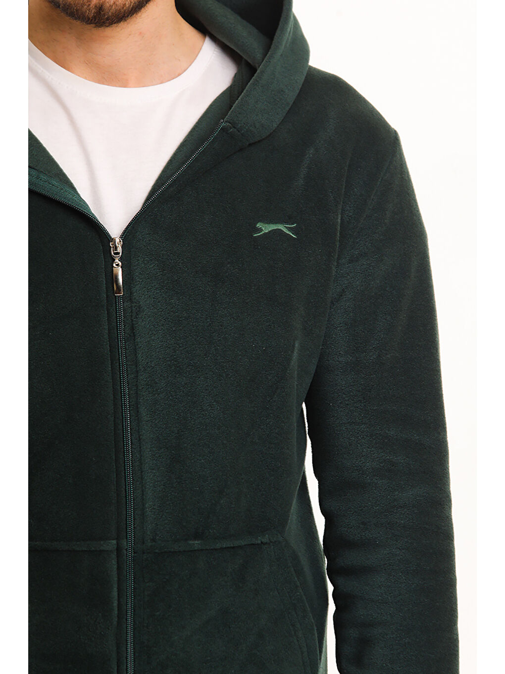 SAMSON Erkek Fermuarlı Sweatshirt Hırka Koyu Yeşil-5