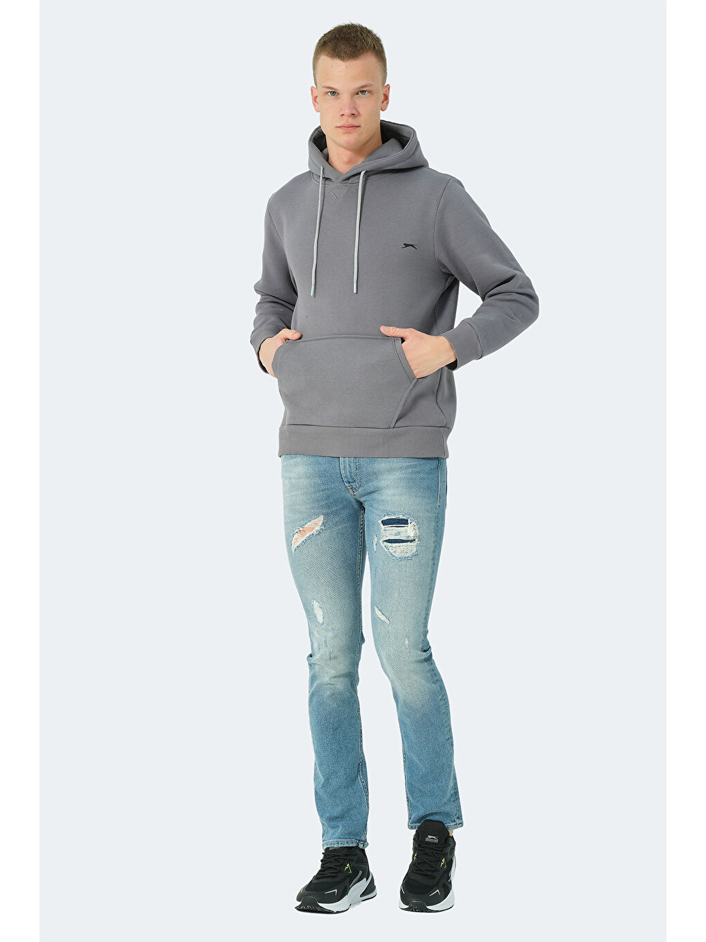 Erkek Kapüşonlu Sweatshirt Koyu Gri-6