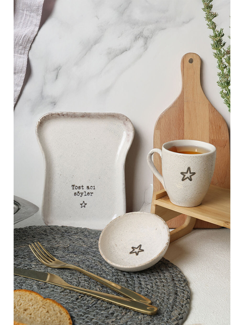 Kahverengi Tost Kahvaltı Takımı 3 Parça