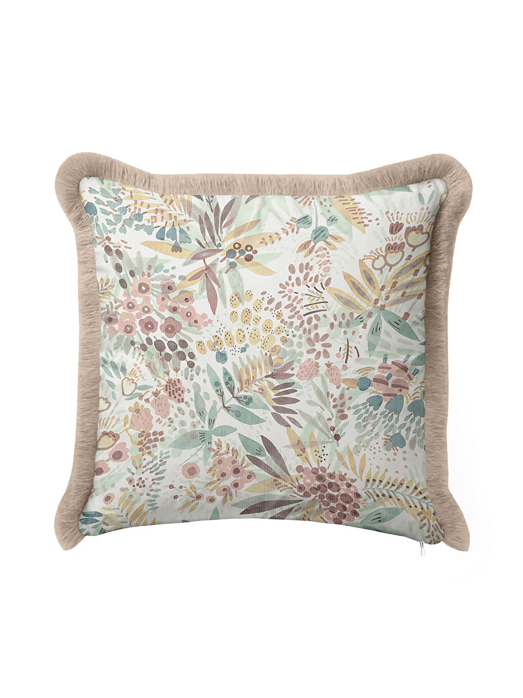 Karışık Pastel Botanik Saçaklı Yastık Kılıfı - Doğal Bahar Rustik Bej Püsküllü Kırlent Kılıfı-1