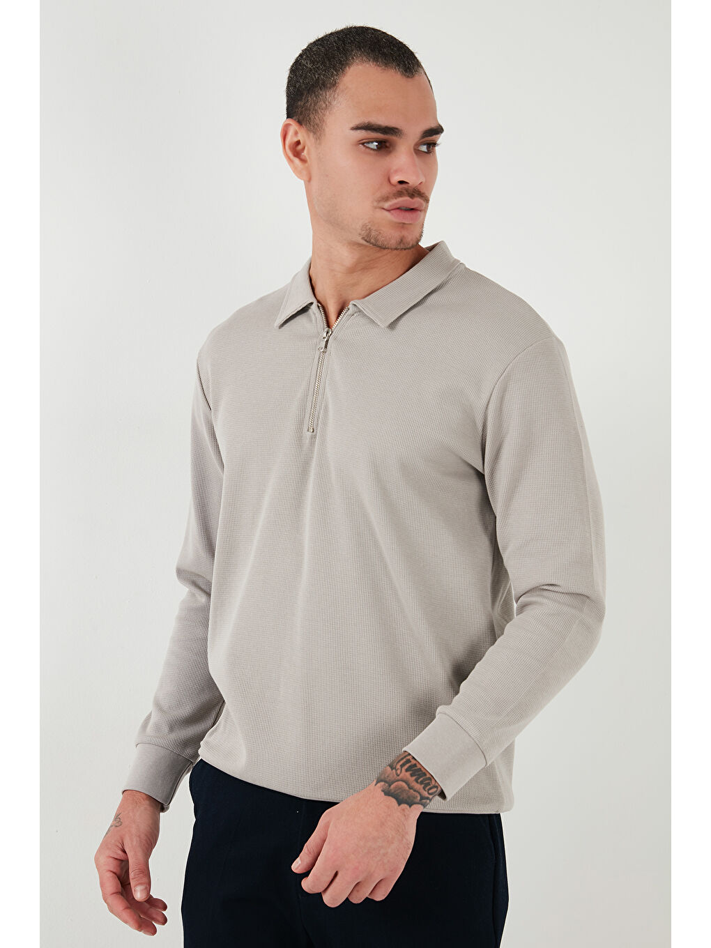 Buratti Bej Pamuklu Regular Fit Yarım Fermuarlı Polo Yaka Erkek Sweat 5905805 - 4