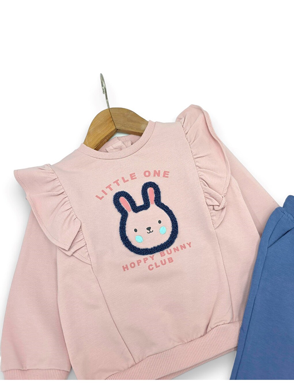 Pembe Kız Bebek Mevsimlik 6-9-12-18-24 Aylık Tavşan Baskılı Alt Üst Takım-5