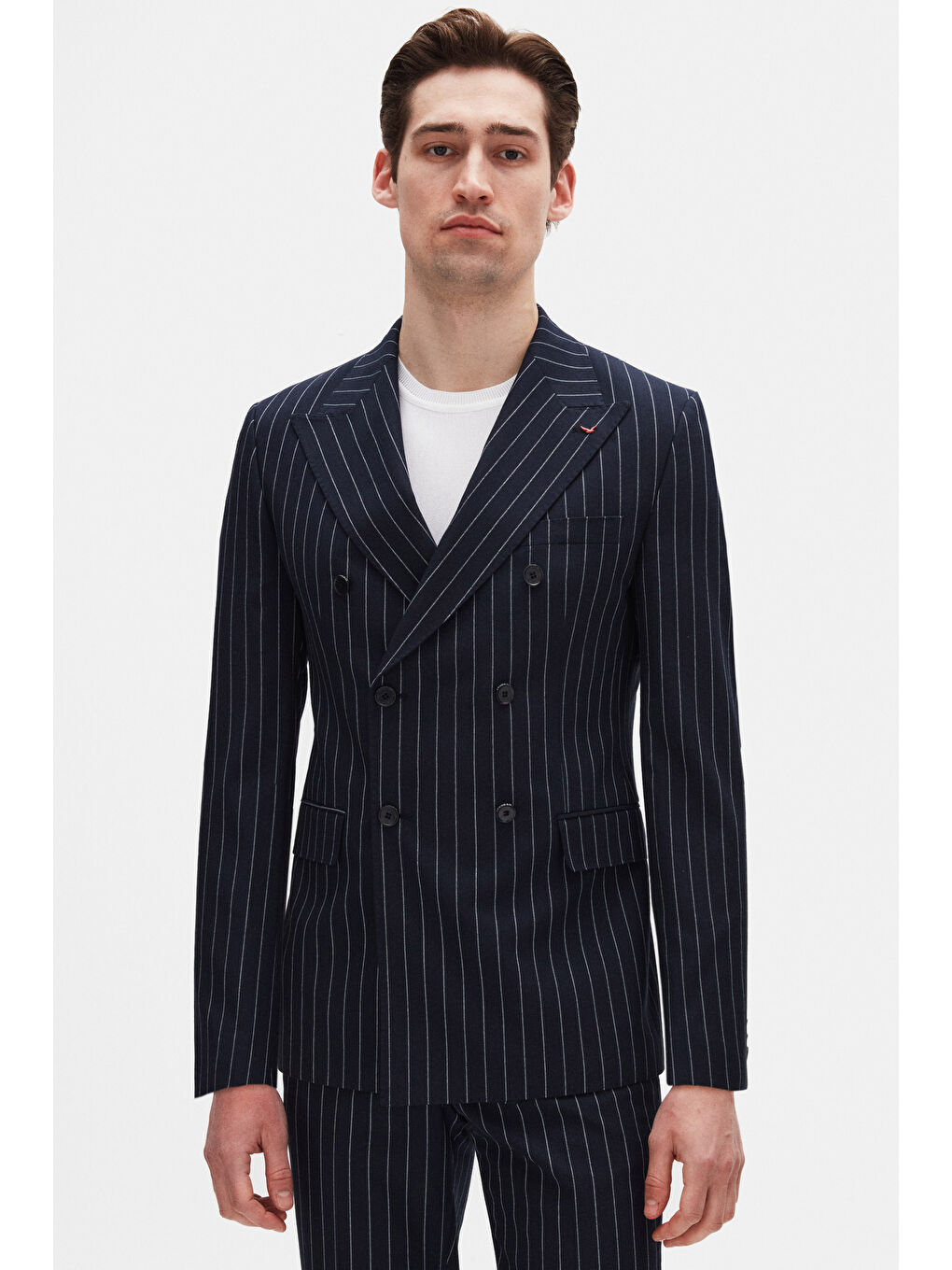 Regular Fit Lacivert Çizgili Kruvaze Takim Elbise