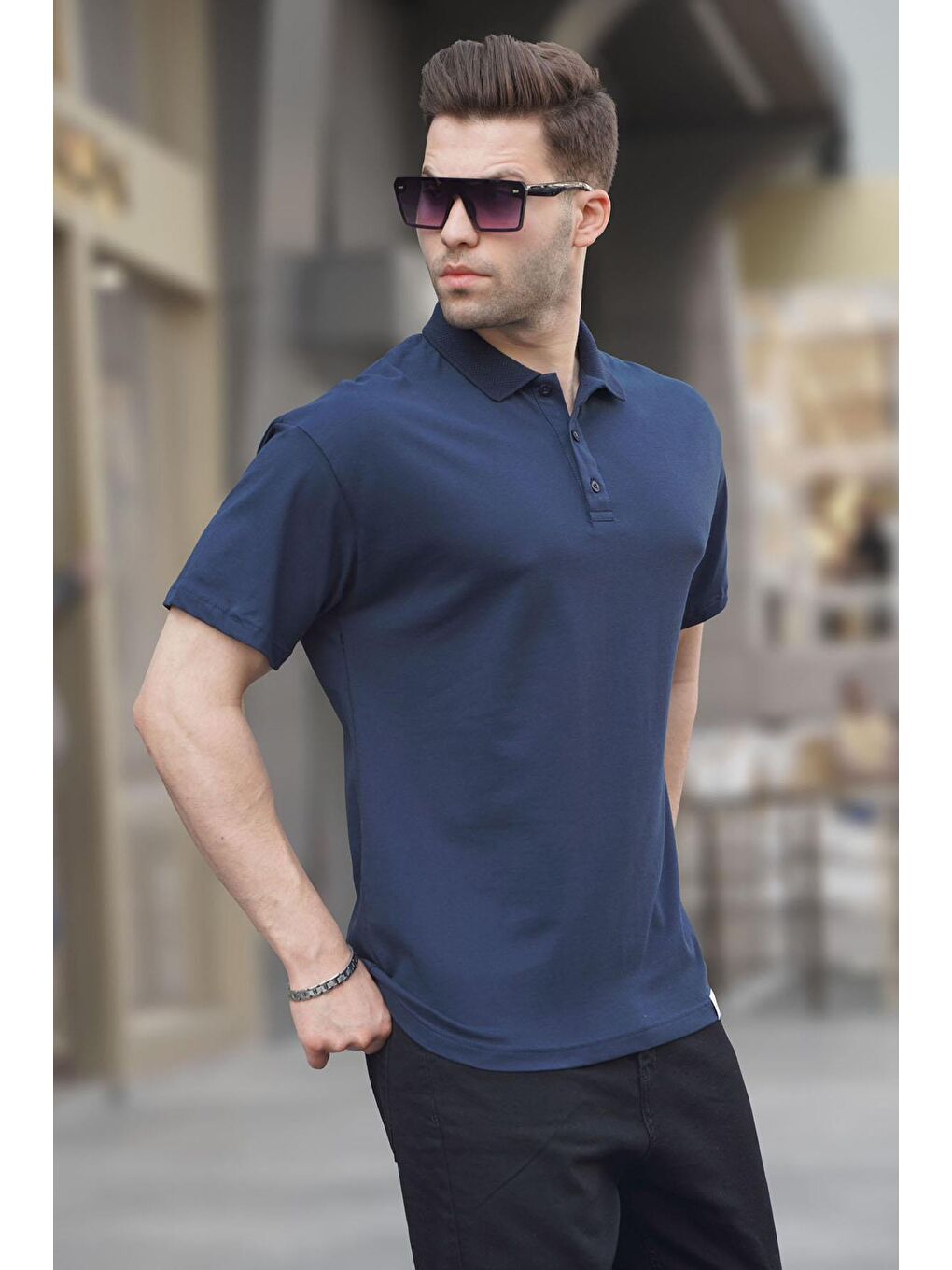 Lacivert Polo Yaka Basic Erkek Tişört 6126