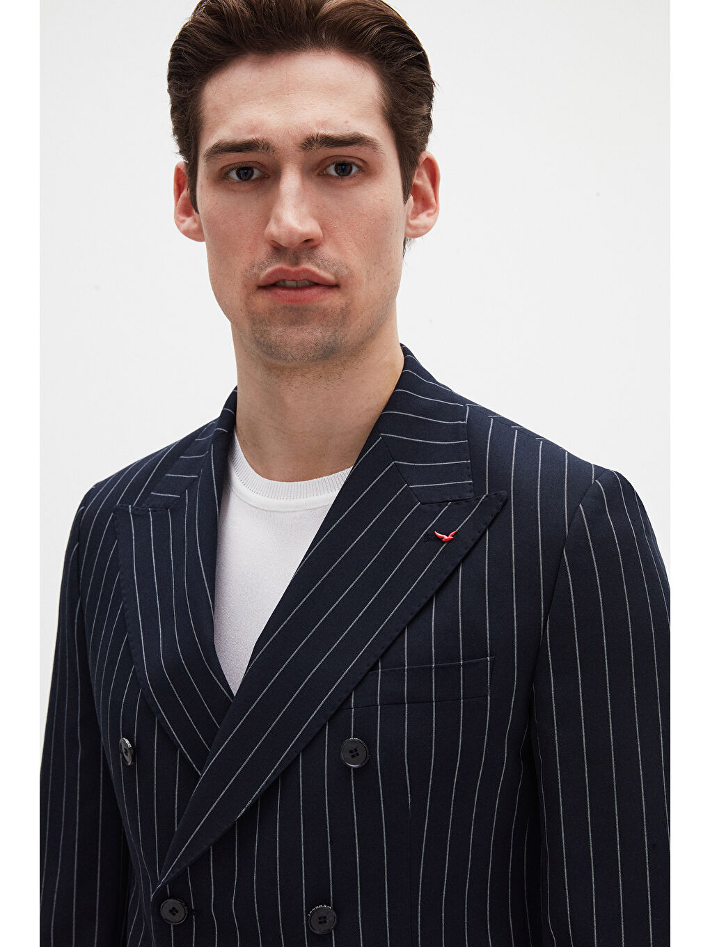 Regular Fit Lacivert Çizgili Kruvaze Takim Elbise-2