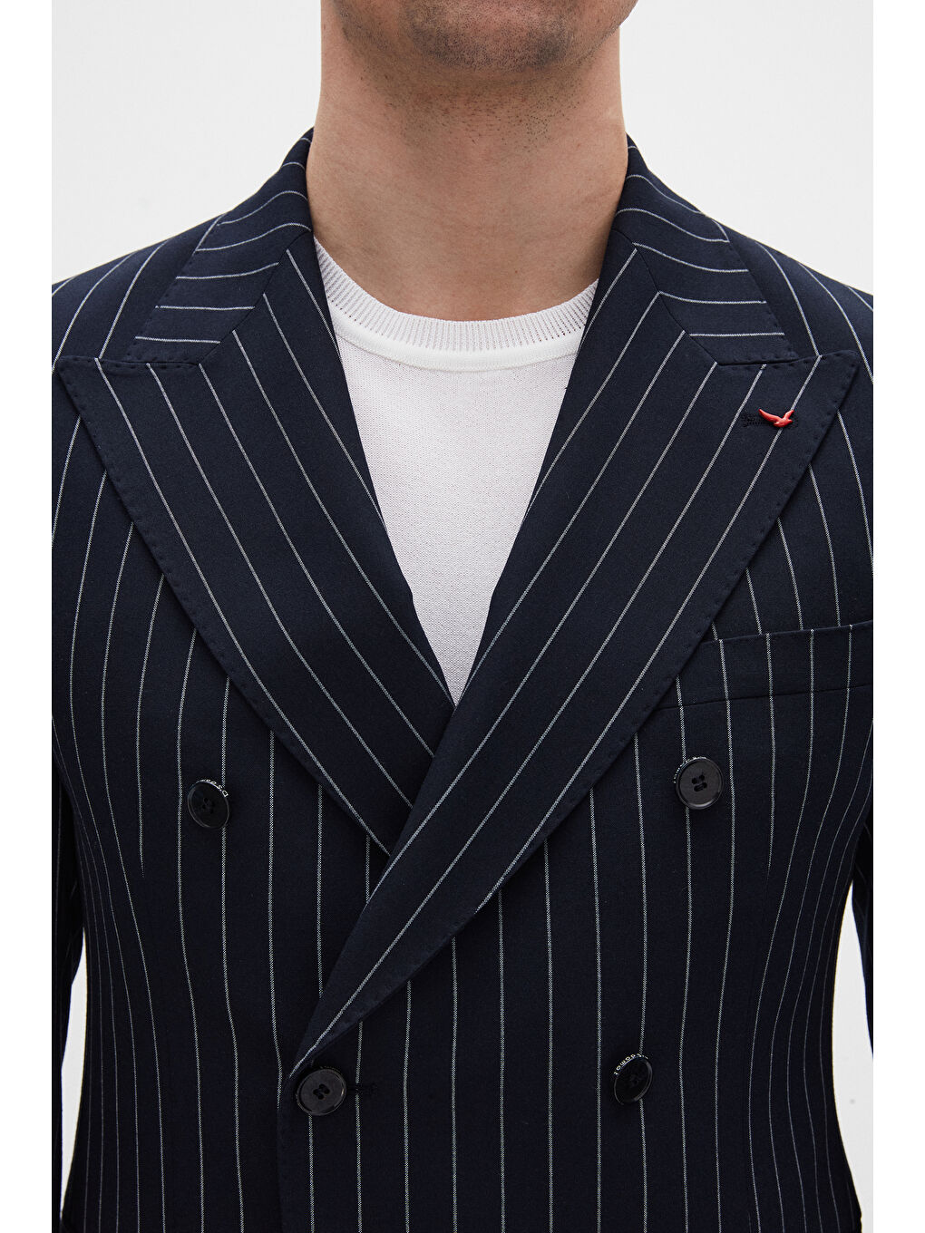 Regular Fit Lacivert Çizgili Kruvaze Takim Elbise-4