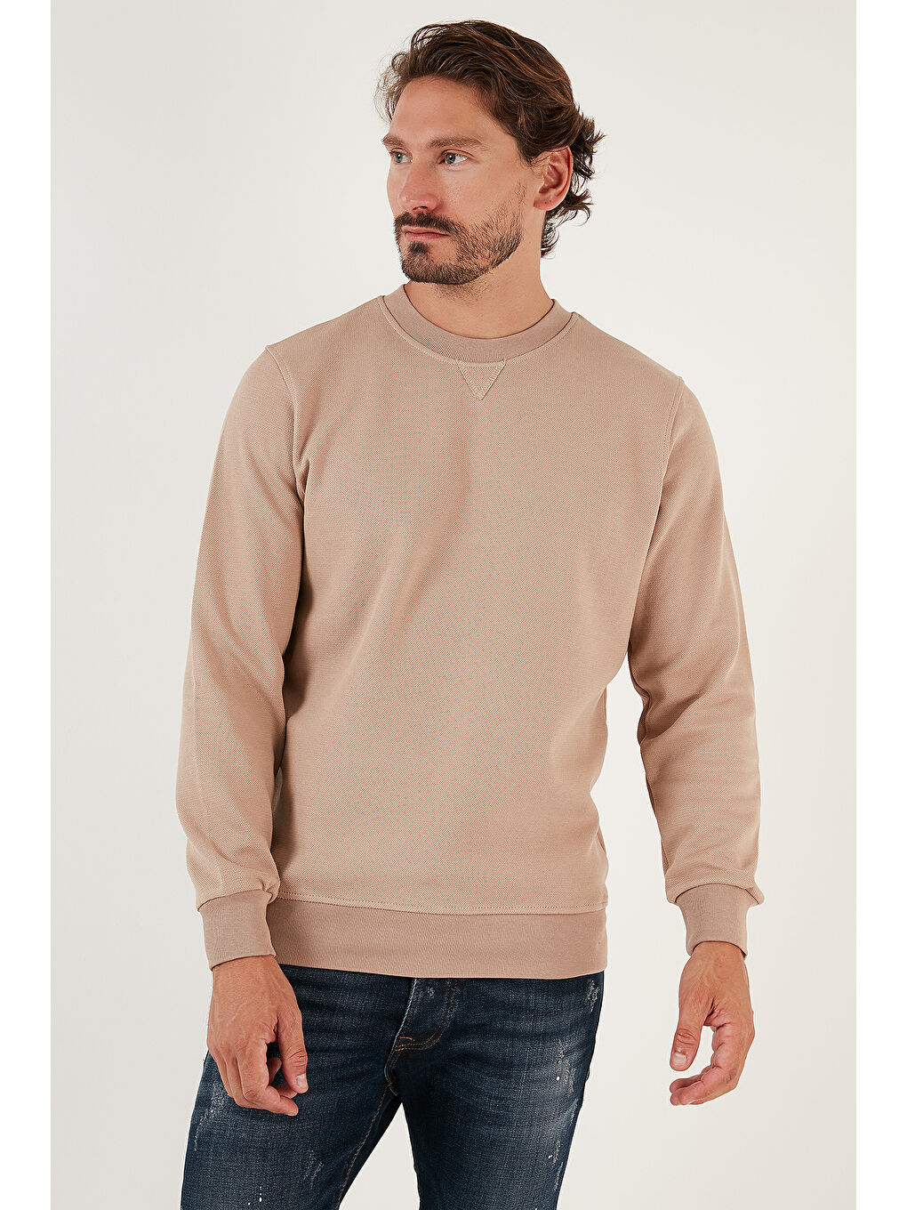 Buratti Bej Pamuklu Regular Fit Bisiklet Yaka Erkek Sweatshirt 5905453 - 5