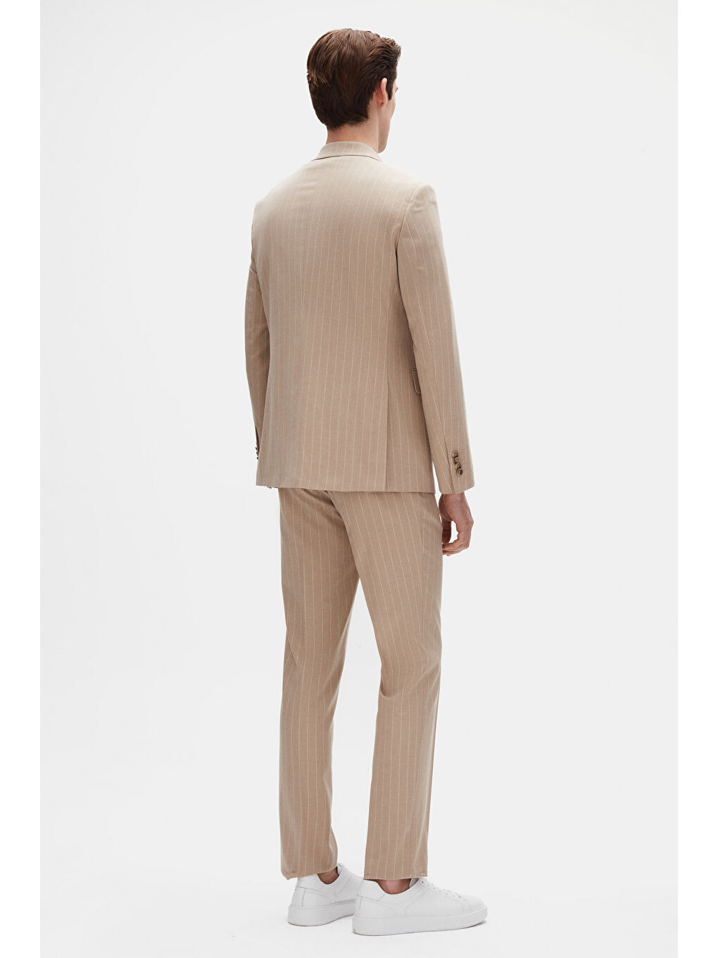 Regular Fit Bej Çizgili Kruvaze Takim Elbise-2