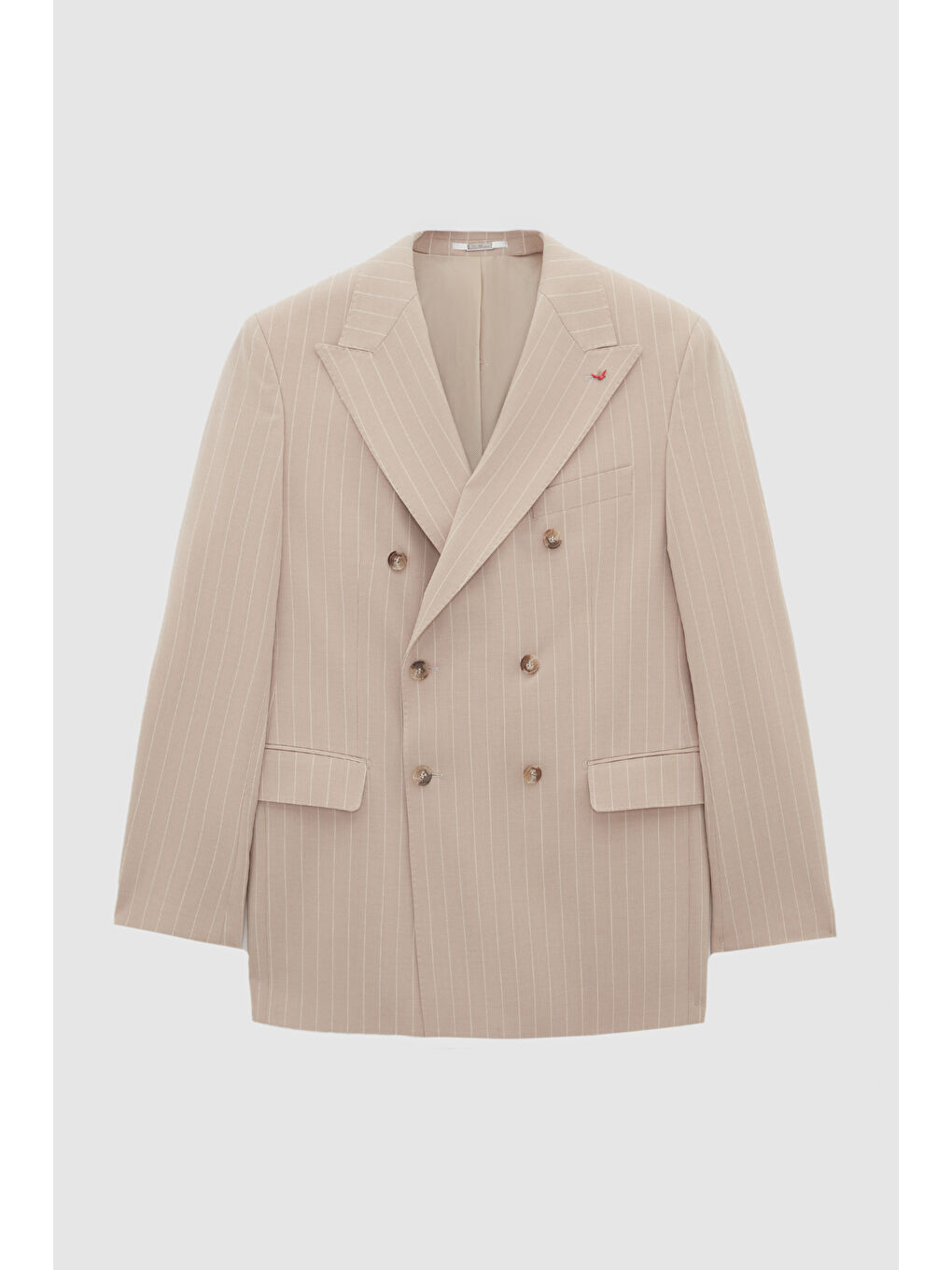 Regular Fit Bej Çizgili Kruvaze Takim Elbise-4