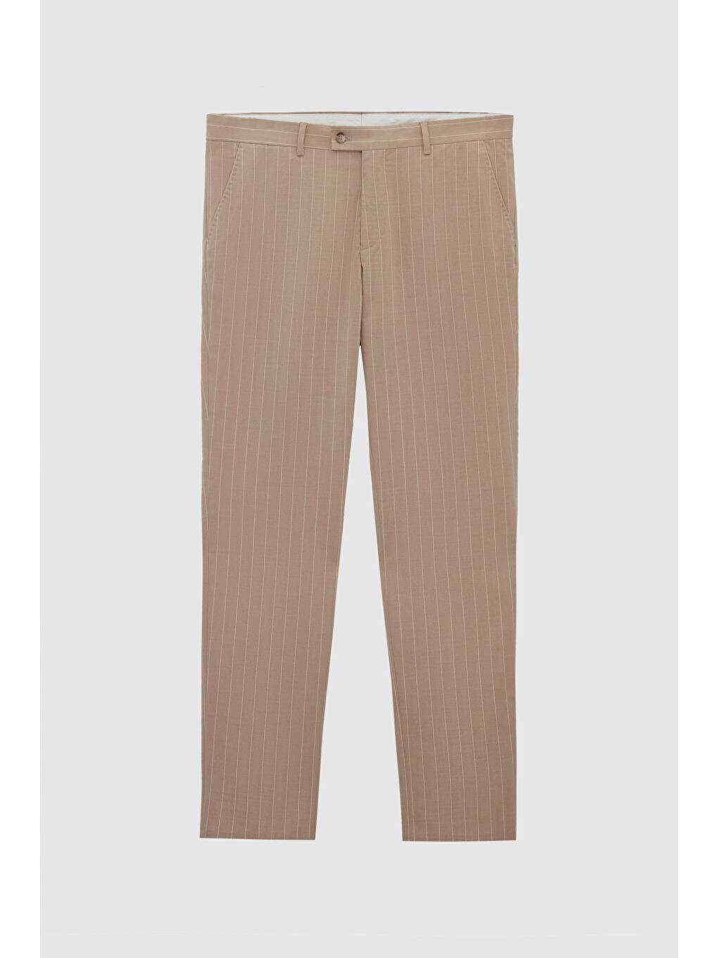 Regular Fit Bej Çizgili Kruvaze Takim Elbise-5