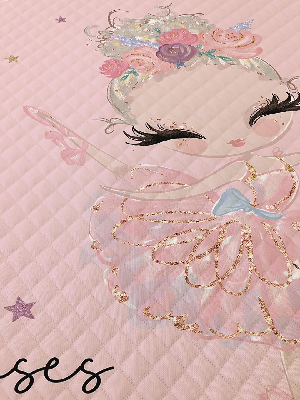 Karışık Prenses Kız Desen Tek Kişilik Çocuk Pike Takımı 160x220 cm-1