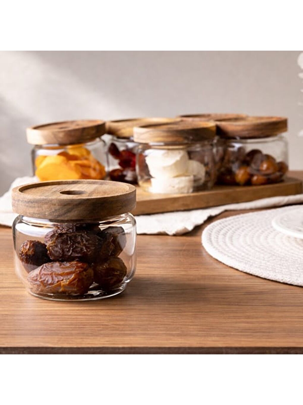 Akasya 6'lı Kahvaltılık Takımı - Kahverengi / Şeffaf - 29x19,5 cm-2