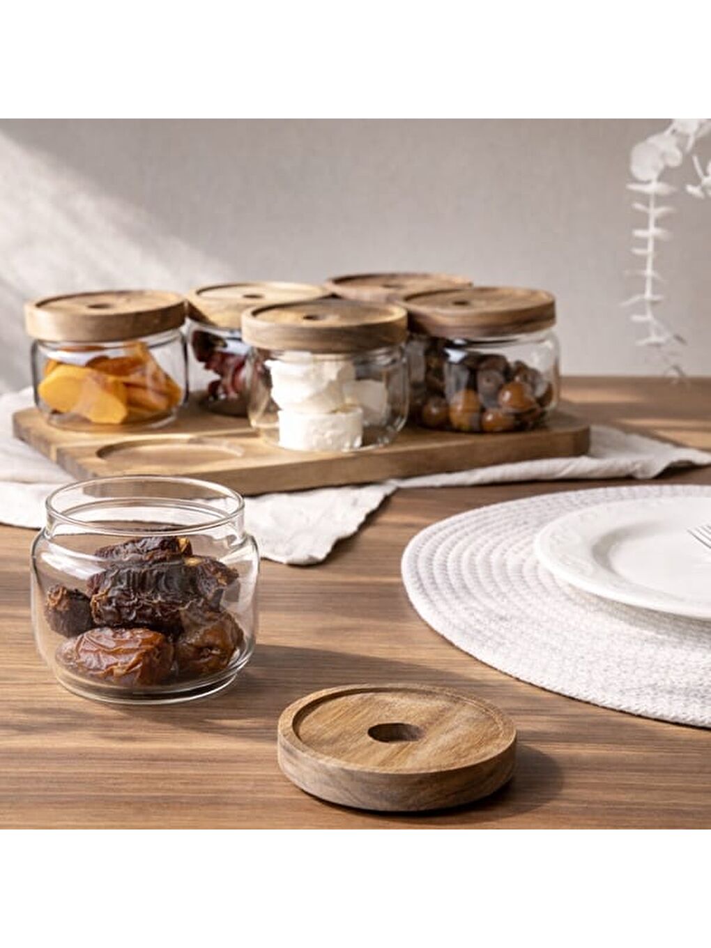 Akasya 6'lı Kahvaltılık Takımı - Kahverengi / Şeffaf - 29x19,5 cm-4