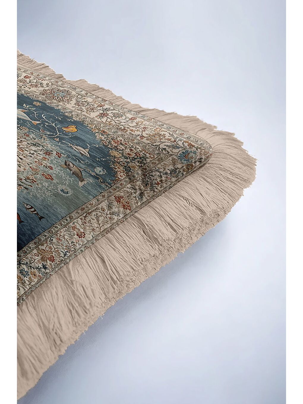 Karışık Lüks Oriental Saçaklı Yastık Kılıfı - Sanatsal Doğa Bohem Mavi Altın Renkli Püsküllü Kırlent Kılıfı-6