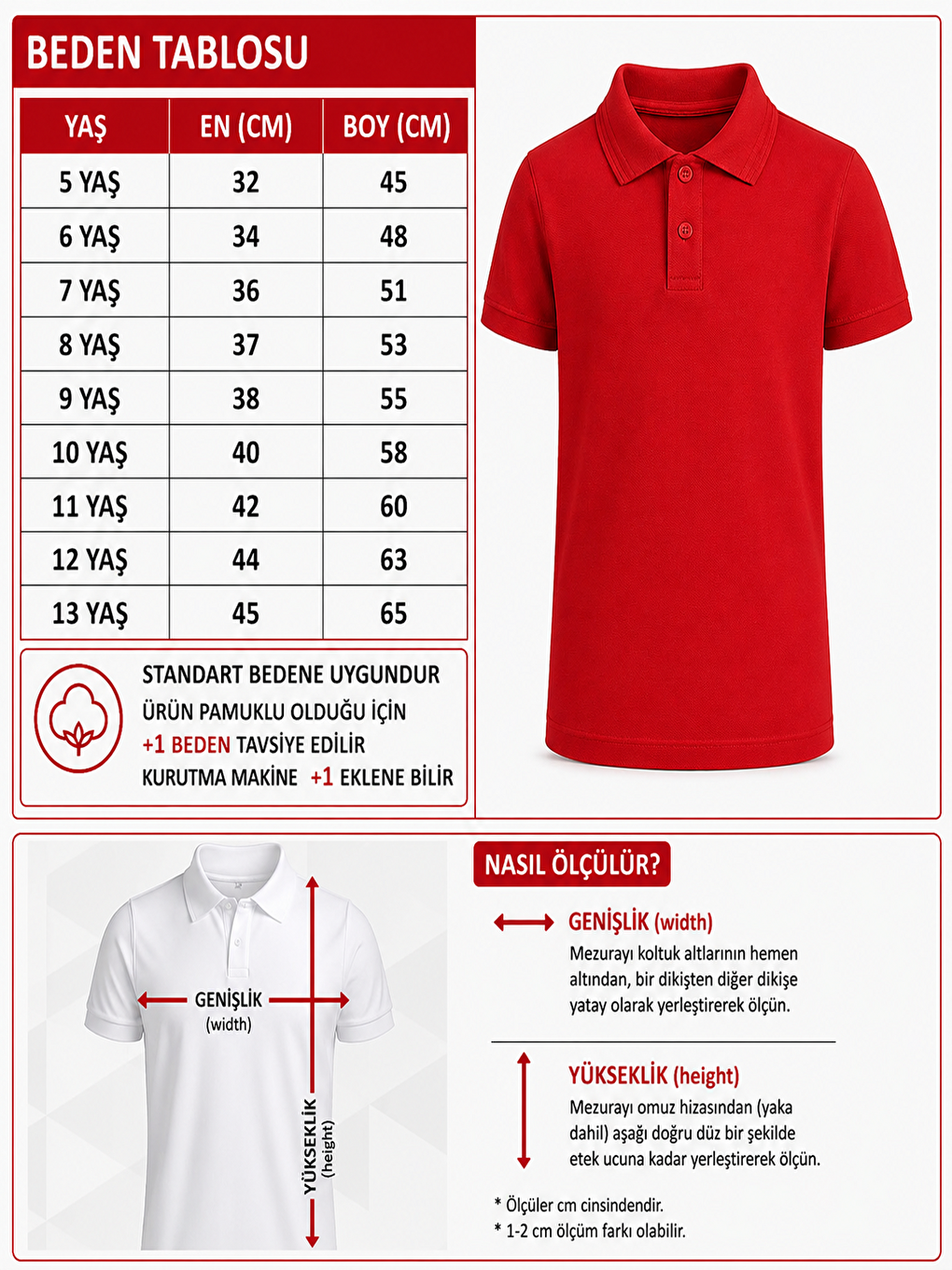 Kırmızı Kids Polo Yaka Basic Kısa Kollu  Kız Çocuk Tişört-2