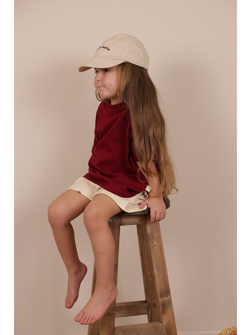 Bordo Nakışlı Oversize T-shirt