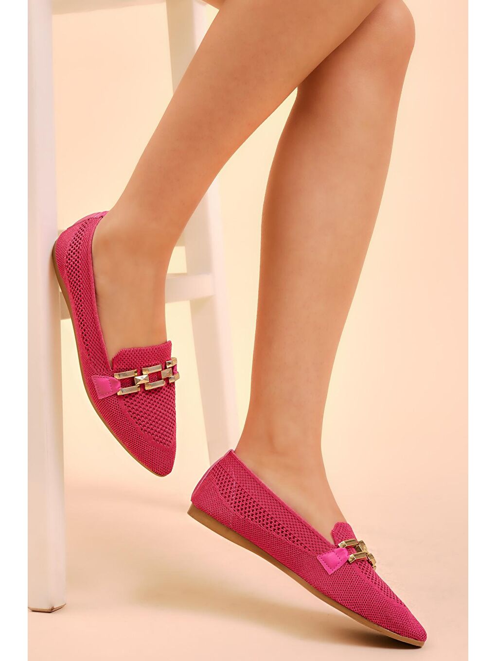 Kadın Fuşya Rahat Kalıp Tokalı Örgü Babet-2