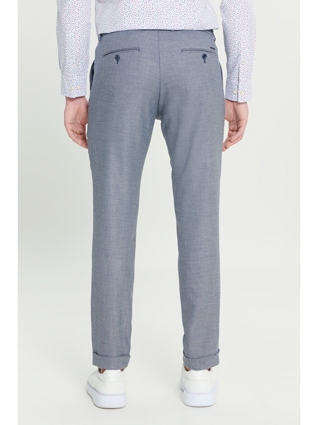 Erkek Lacivert Comfort Fit Rahat Kesim Yan Cepli Desenli Beli Lastikli Pantolon-4