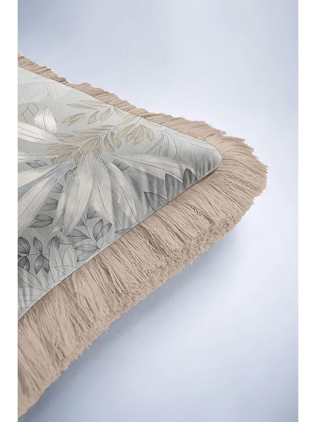 Karışık Lüks Botanik Saçaklı Yastık Kılıfı - Yumuşak Doğa Modern Gri Altın Renkli Püsküllü Kırlent Kılıfı-6