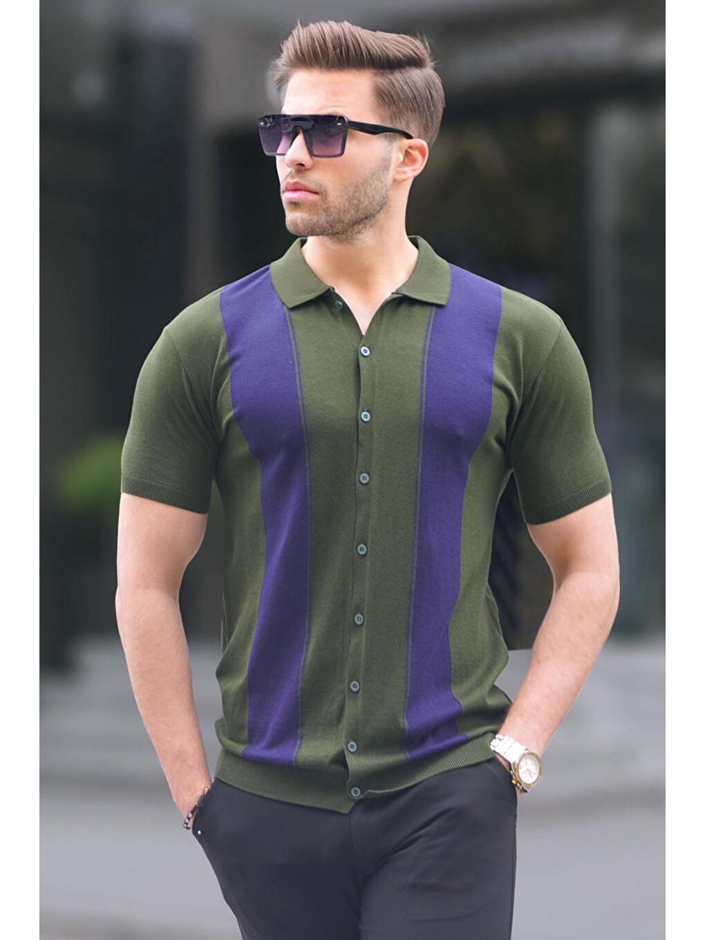 Haki Polo Yaka Triko Erkek Tişört 6353