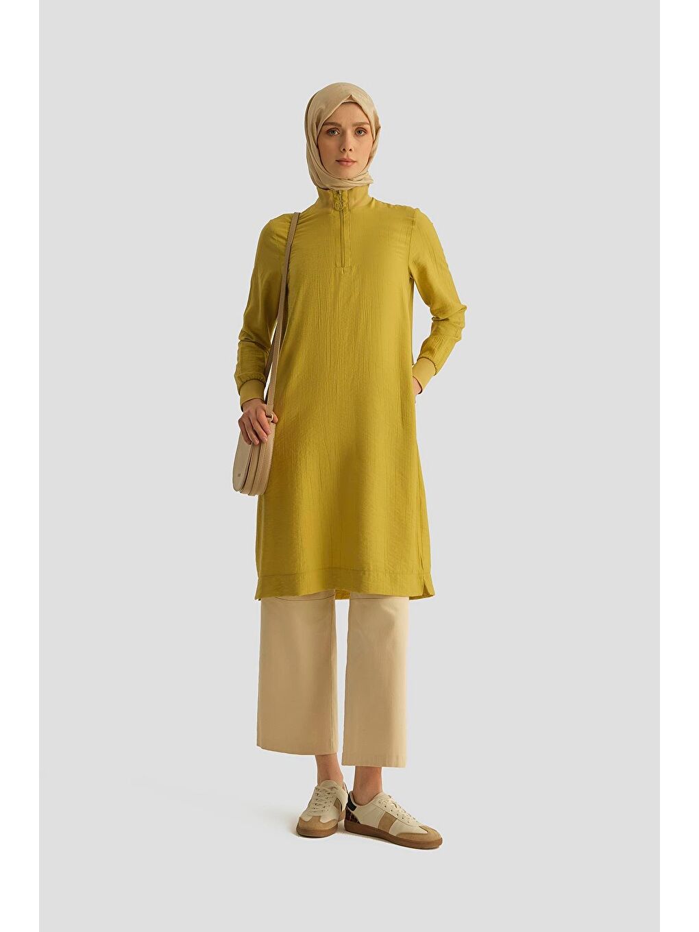 Sarı Fermuar Detaylı Tunik 25Yt433 Asit-1