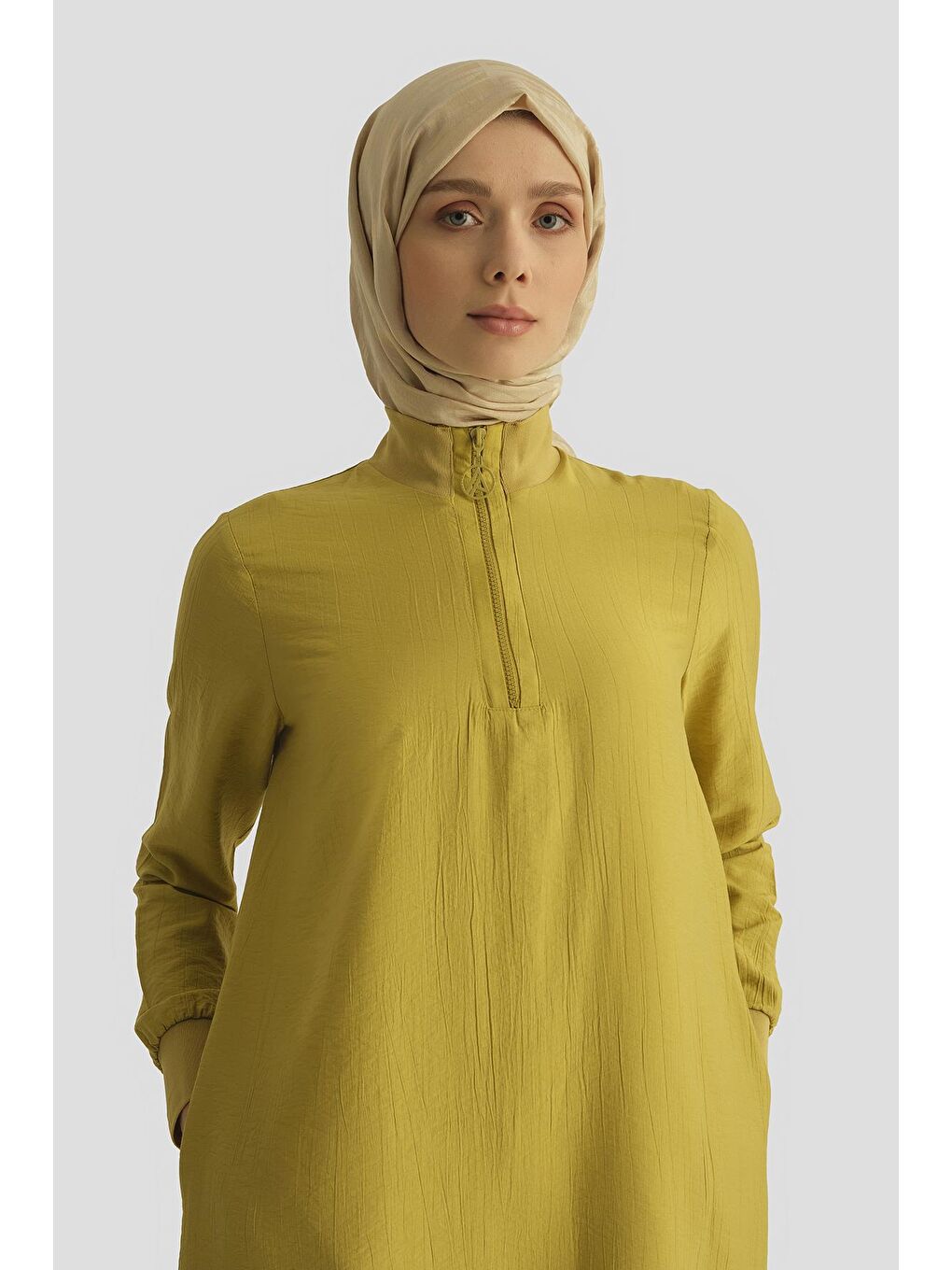 Sarı Fermuar Detaylı Tunik 25Yt433 Asit-3