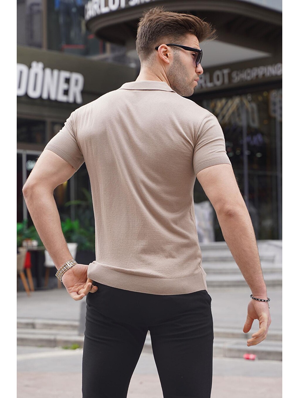 Bej Vizon Polo Yaka Triko Erkek Tişört 6353-1